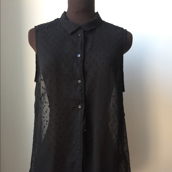 VTG Sheer Black Geo Embroidered Chiffon Blouse - Picture 2 of 4